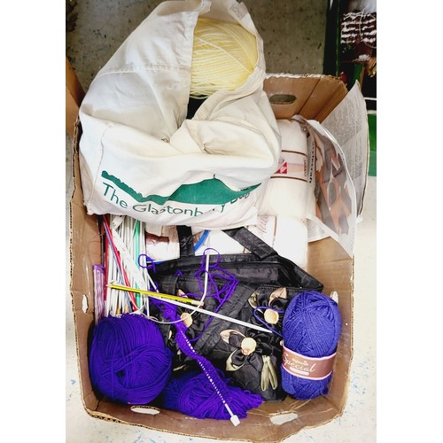 327 - A box of wool and knitting items. No shipping. Arrange collection or your own packer and shipper, pl... 