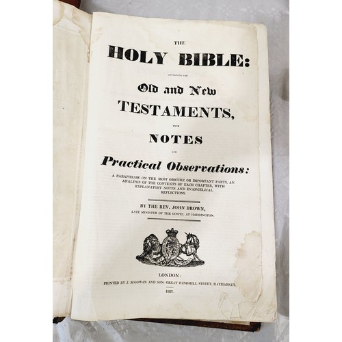 318 - A large Georgian leather bound Bible J. McGowan & Son, London, 1827 together with a French Bible. No... 