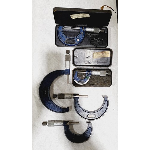 202 - Two cased Moore & Wright micrometres and three loose Moore & Wright micrometres. UK shipping £14.