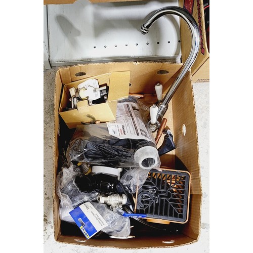 219 - A box of plumbing items. No shipping. Arrange collection or your own packer and shipper, please. Ele... 