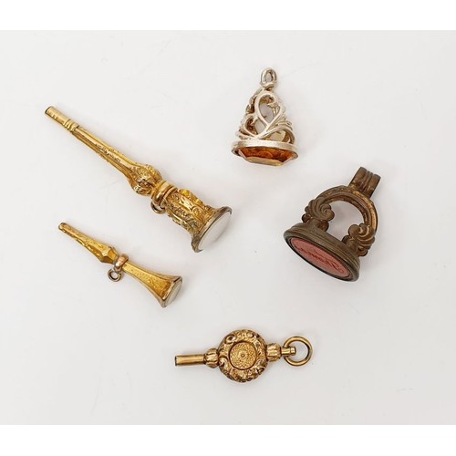 2 - Four stone set fobs together with a pocket watch key. UK shipping £14.
