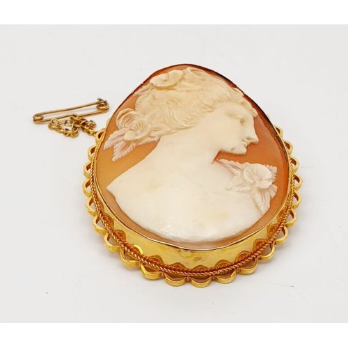 19 - A shell cameo in a 9ct gold mount, length 2