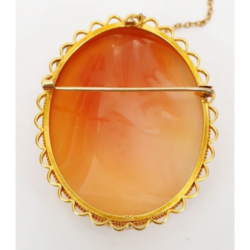 19 - A shell cameo in a 9ct gold mount, length 2