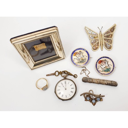 27 - A ladies silver cased fob watch, a hallmarked silver photo frame and other silver items. UK shipping... 