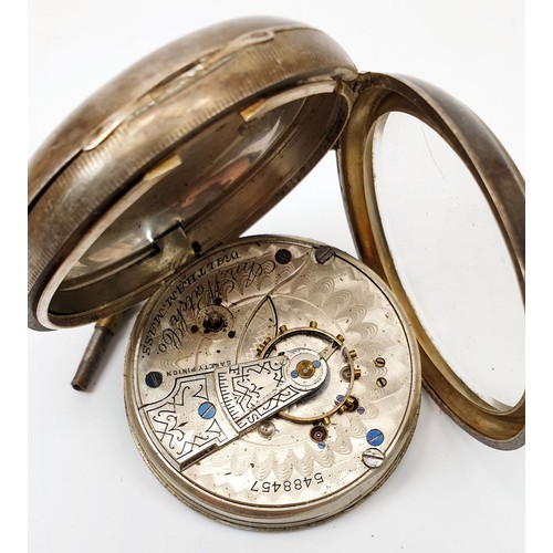 42 - An antique silver cased Waltham pocket watch, the dial signed Fattorini & Sons, Bradford, A/F, diame... 