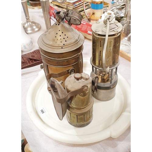 165 - Two vintage lamps and a miner's lamp. No shipping. Arrange collection or your own packer and shipper... 