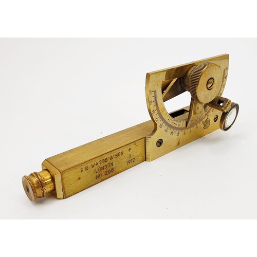 58 - An antique brass military issue clinometer by E. R. Watts & Son, London, dated 1912, having broad ar... 