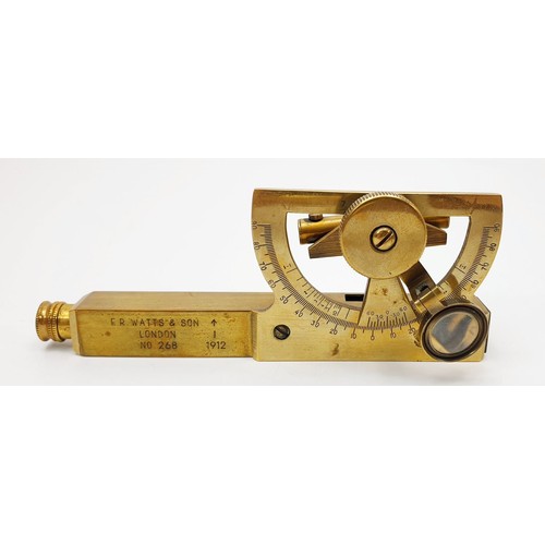 58 - An antique brass military issue clinometer by E. R. Watts & Son, London, dated 1912, having broad ar... 