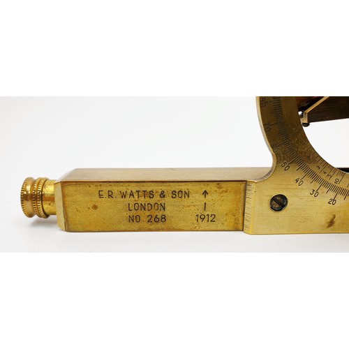 58 - An antique brass military issue clinometer by E. R. Watts & Son, London, dated 1912, having broad ar... 