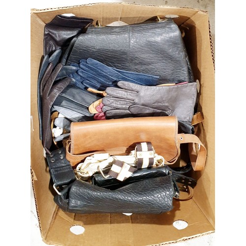 99 - A box of handbags and gloves. No shipping. Arrange collection or your own packer and shipper, please... 