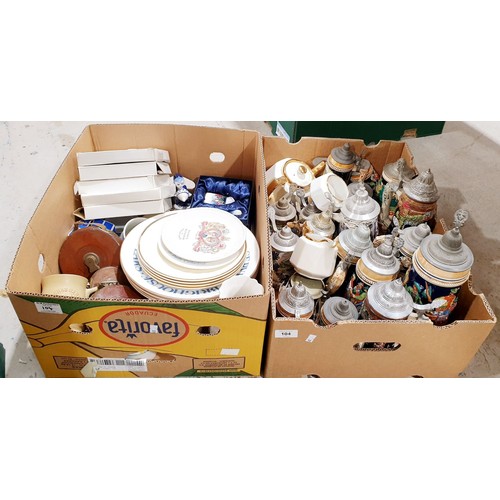 104 - Two boxes of steins and assorted. No shipping. Arrange collection or your own packer and shipper, pl... 