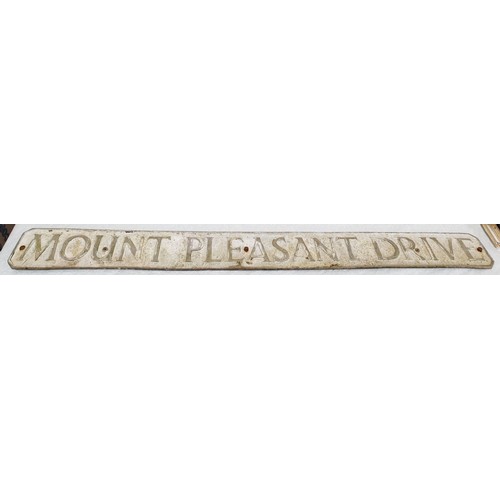 281 - A vintage aluminium street name plate, Mount Pleasant Drive, length 63.5