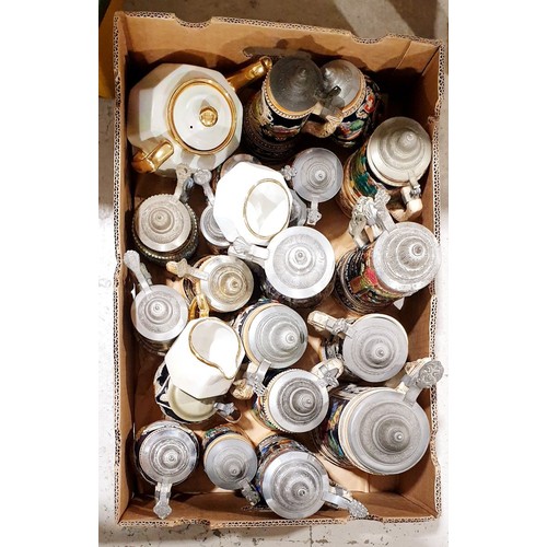 104 - Two boxes of steins and assorted. No shipping. Arrange collection or your own packer and shipper, pl... 