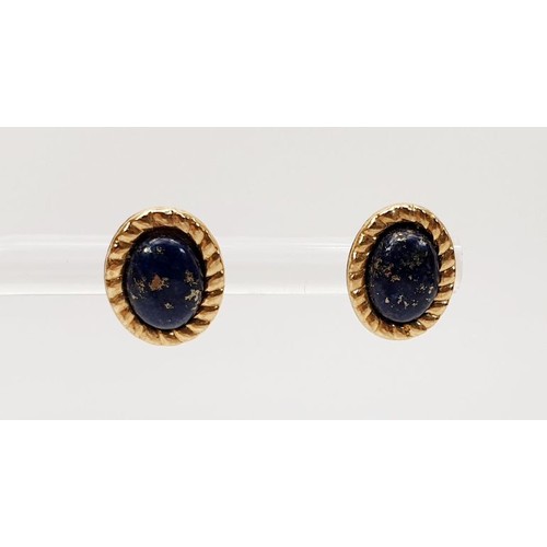 20 - A pair of 9ct gold earrings set with lapis lazuli. UK shipping £14.