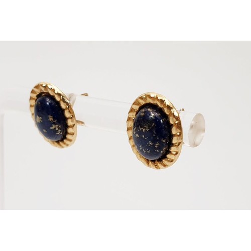 20 - A pair of 9ct gold earrings set with lapis lazuli. UK shipping £14.