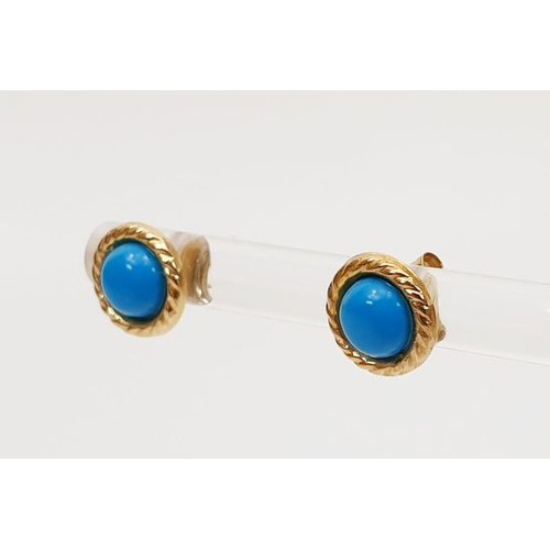 21 - A pair of 9ct gold earrings set with turquoise. UK shipping £14.