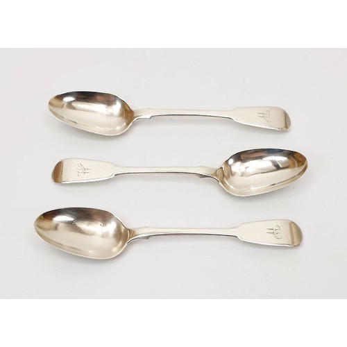 31 - Three hallmarked silver spoons, weight 67g, London 1828. UK shipping £14.