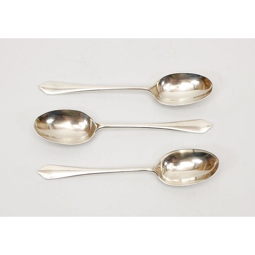 35 - Three hallmarked silver spoons, weight 53g, London 1955. UK shipping £14.