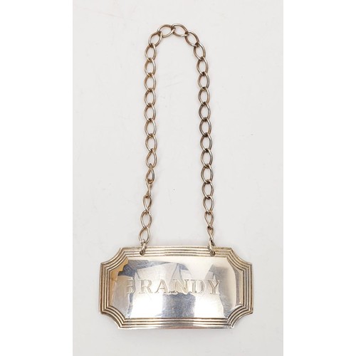 36 - A hallmarked silver brandy decanter label, Birmingham 1984. UK shipping £14.