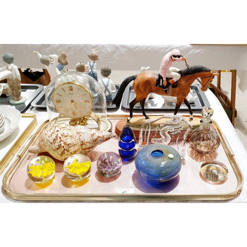 47 - Paperweights, a resin model of a horse and jockey and assorted. No shipping. Arrange collection or y... 