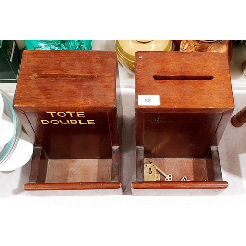 56 - Two mahogany club voting boxes, height 9