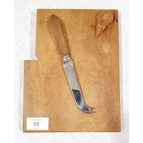 59 - A Ben Oxley cheeseboard and knife, the board having a carved mouse, 9