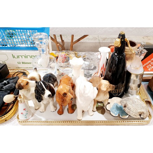 93 - Five Cooper Craft and other ceramic dog models, a crystal decanter and brandy balloons, Studio Potte... 