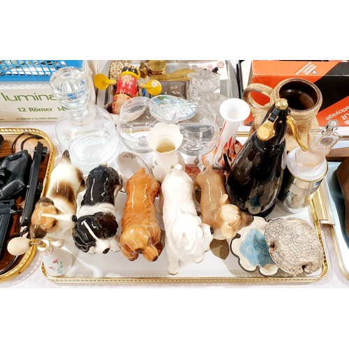 93 - Five Cooper Craft and other ceramic dog models, a crystal decanter and brandy balloons, Studio Potte... 