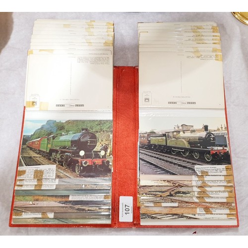 107 - An album of vintage steam train postcards. UK shipping £14.