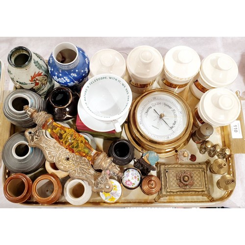 110 - A ship's barometer, metal ware and ceramics. No shipping. Arrange collection or your own packer and ... 