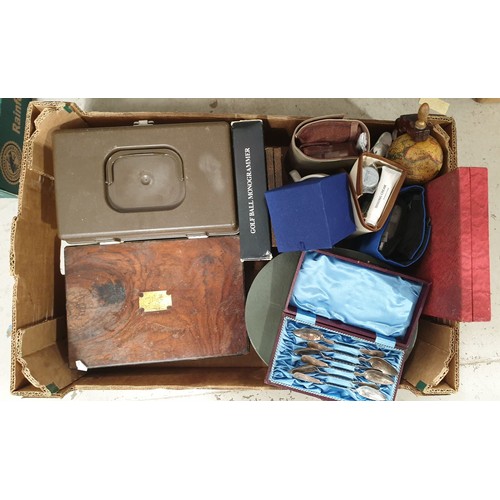 123 - A box including an antique workbox and assorted. No shipping. Arrange collection or your own packer ... 