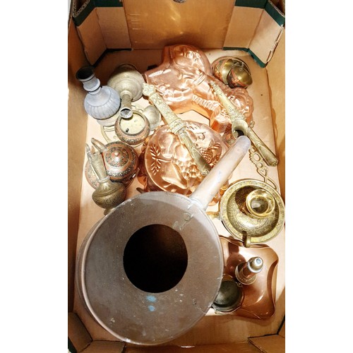 161 - A box of metal ware including vintage food moulds. No shipping. Arrange collection or your own packe... 