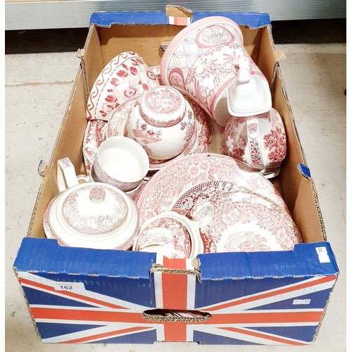 162 - A box of Mason's and other pink and white ware. No shipping. Arrange collection or your own packer a... 