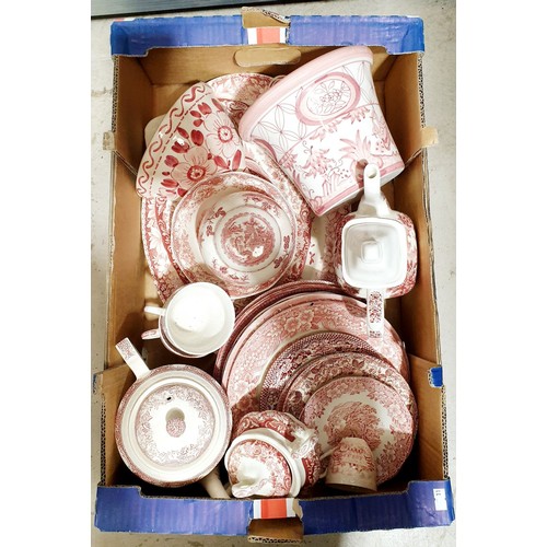 162 - A box of Mason's and other pink and white ware. No shipping. Arrange collection or your own packer a... 