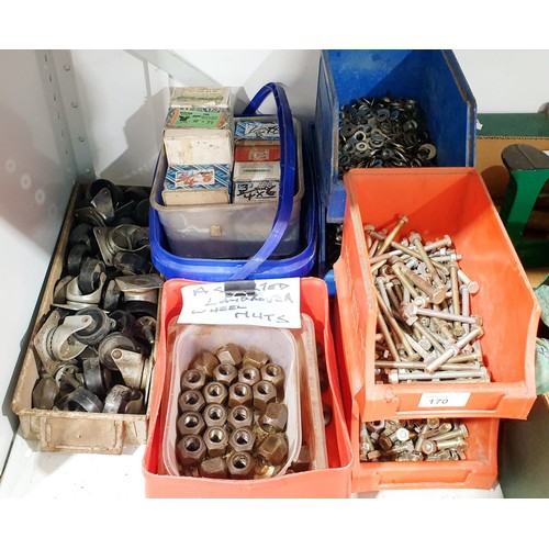 170 - A selection of fasteners and castors. No shipping. Arrange collection or your own packer and shipper... 