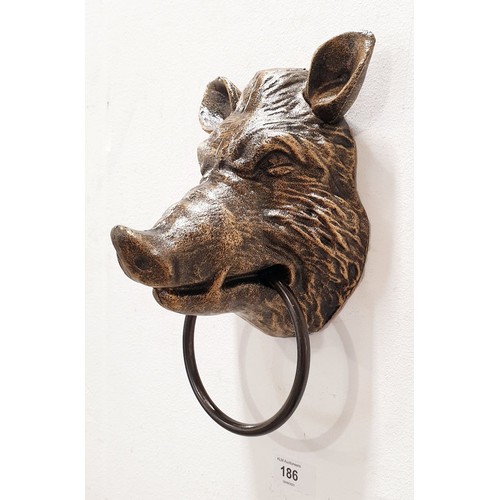 186 - A cast iron boar's head, length 10