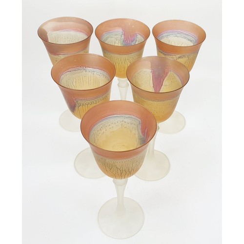 214 - Six frosted and stained wine glasses. No shipping. Arrange collection or your own packer and shipper... 