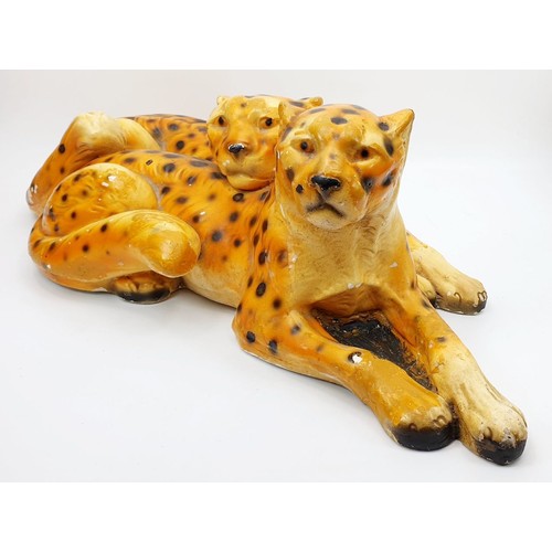 227 - A 1950s Marwal plaster model of two leopards, A/F, length 20