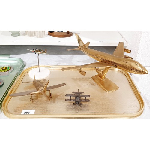 228 - A vintage brass model of a Boeing 747 aeroplane, length 15.25