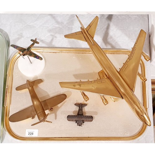 228 - A vintage brass model of a Boeing 747 aeroplane, length 15.25