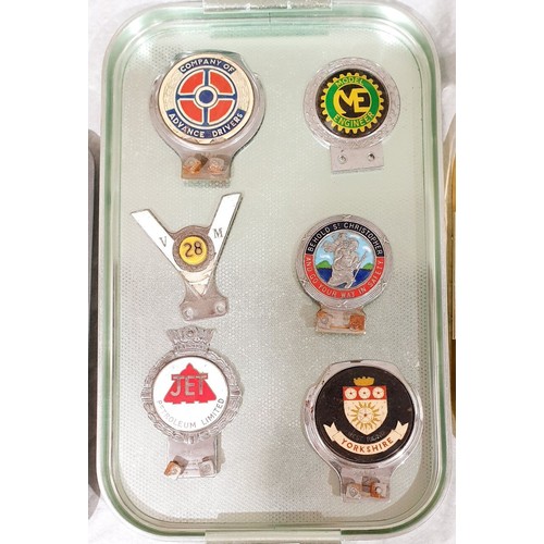 229 - Six vintage car badges including Jet Petroleum. UK shipping £14.