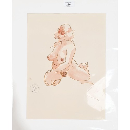 236 - Maurice Colasson (1911-1992): six mounted pen and ink studies of nudes, each stamped, 15.5