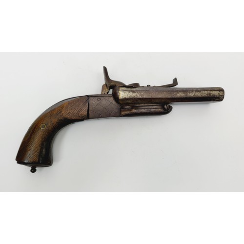 79 - A 19th century double barrel pin fire pistol, length 10.25