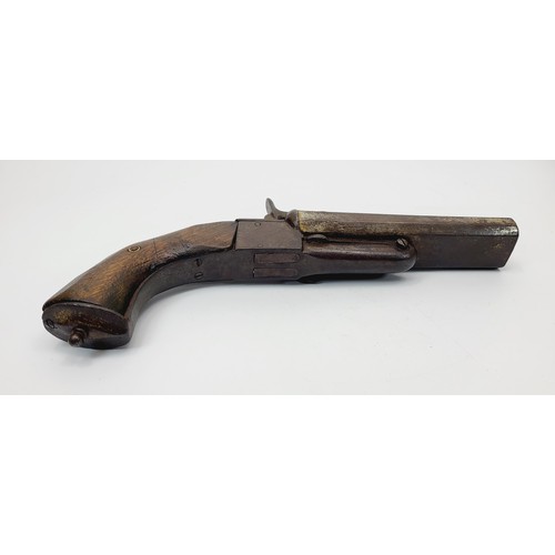 79 - A 19th century double barrel pin fire pistol, length 10.25