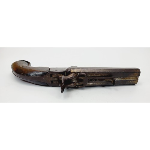 79 - A 19th century double barrel pin fire pistol, length 10.25