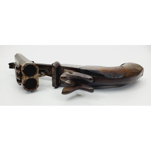 79 - A 19th century double barrel pin fire pistol, length 10.25