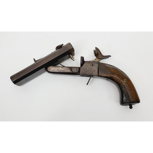 79 - A 19th century double barrel pin fire pistol, length 10.25