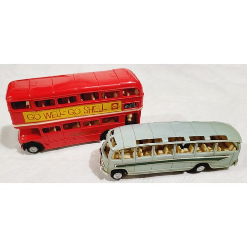 193 - Toy vehicles including two vintage Tri-ang Minic Motorway bus and coach models. UK shipping £14.