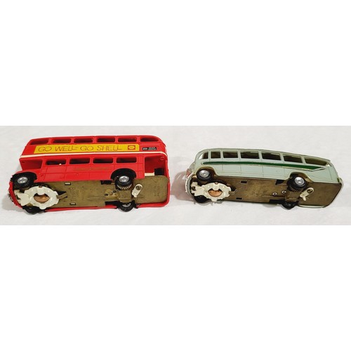 193 - Toy vehicles including two vintage Tri-ang Minic Motorway bus and coach models. UK shipping £14.