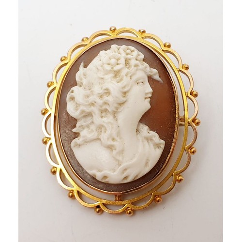 23 - An antique cameo brooch in a 9ct gold mount, gross weight 9.8g, length 1.5